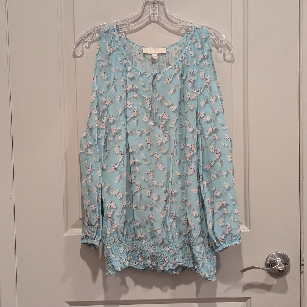Etcetera Silk Blend Floral Blue Women's Top Size 4